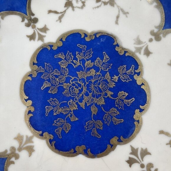 Oscar Schlegelmilch Gold Cobalt Handled Vintage Floral Porcelain Dish Plate - Picture 8 of 11